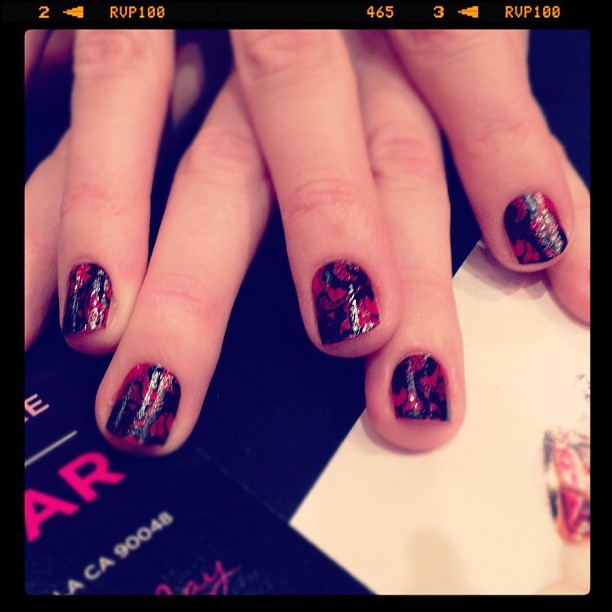 I went with the red black lace. What do you think? #sexy @Shopncla @kitsonla #nclaxkitson #nailwraps #couture