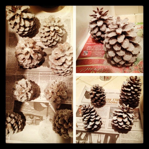 #Christmas #ornaments in the making! Cannot wait to show you the finished product! #diy #crafts #pinecones