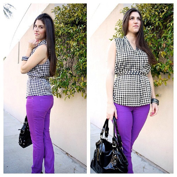 Today's outfit rockin' houndstooth and colored denim www.lauralily.net #fashionblogger
