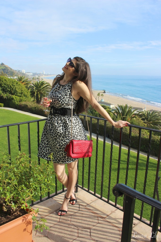 bar iii dress,bride to be outfit, leopard dress, bel air bay club, laura lily, fashion blogger, los angeles fashion blogger, leopard dress, black and white leopard dress, foreign exchange red clutch, prabal gurung for target strappy heels, soolip wedding event,
