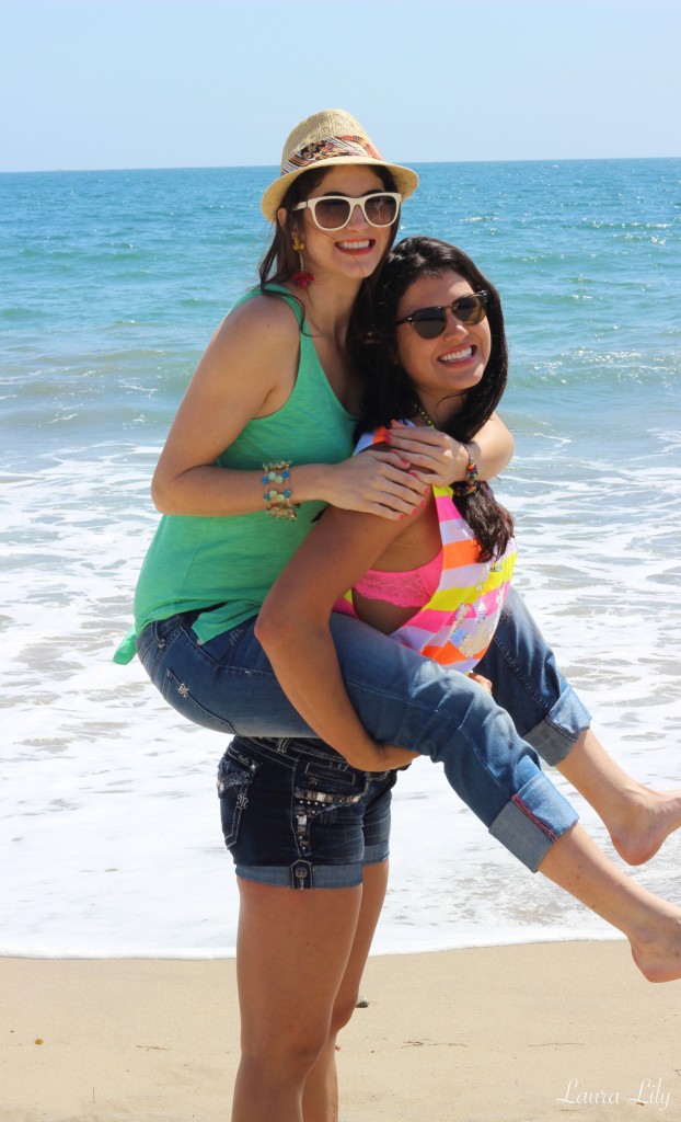 Sisterly Love with Miss Me Jeans, kelly yazdi, laura lily, fashion blogger, los angeles, beach photo shoot, Express, urban 1972, anchor top, striped anchor top, palm tree top, 