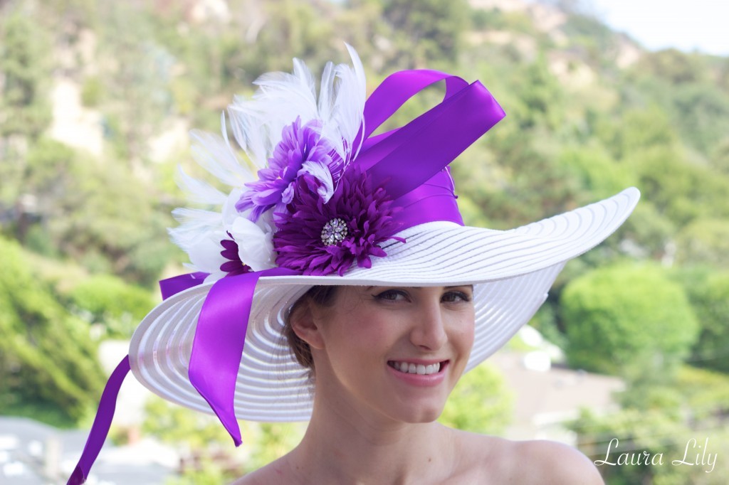 DIY Derby Days Hat, purple derby hat, Laura lily fashion blog, Del Mar Racetrack outfit, what to wear to the racetrack,  - DIY Derby Hat by popular Los Angeles fashion blogger Laura Lily