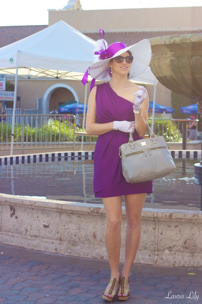 A Day at the Races with BCBGeneration ,Del Mar Derby Days,Del Mar Derby, San Diego racetrack, del mar derby days, what to wear to a racetrack, what to wear to a horse race, DIY Derby hat, Laura Lily blog, laura Yazdi fashion blog, los angeles fashion blog, BCBGeneration purple dress, racetrack outfit ideas, budget blogger, 
