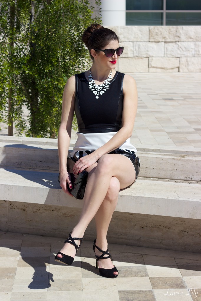 Black and white at the Getty Center, Getty Center,los angeles fashion blogger, laura lily fashion blog, laundry by shelli segal dress, budget blogger, laura yazdi blog, getty center photoshoot, black and white outfit, black and white dress, graduation dress, fashion week outfit,