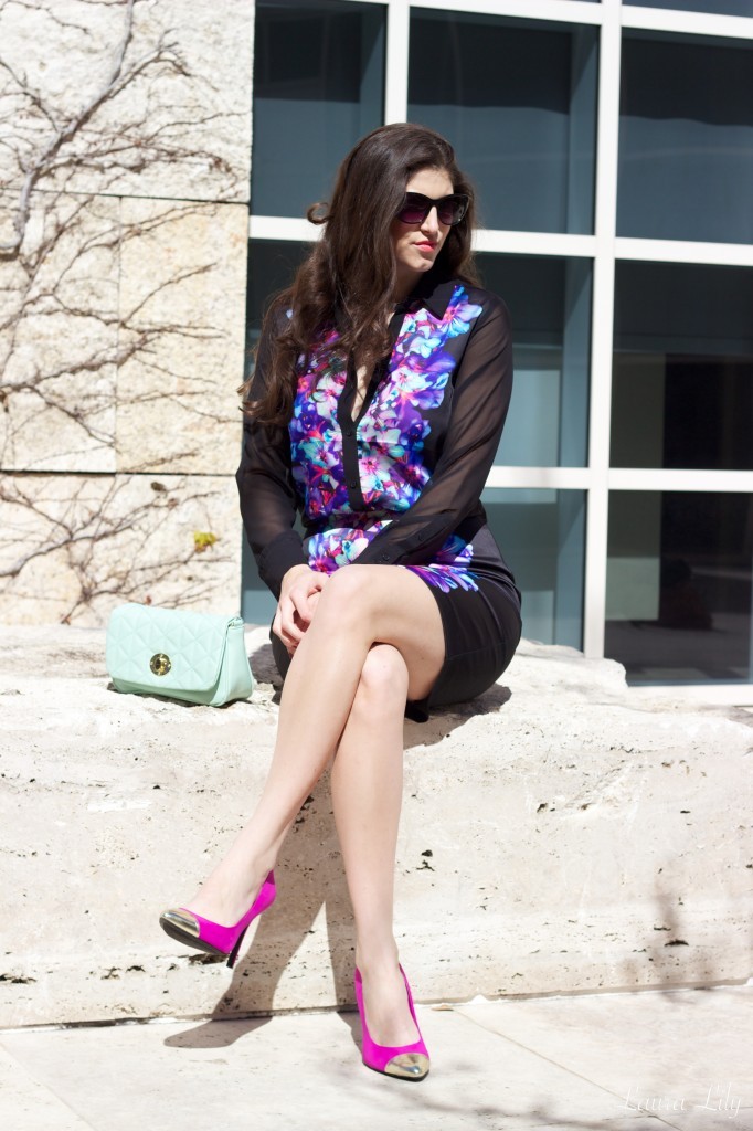 Getty Center,fashion blogger, laura lily, laura yazdi, getty center, Express, floral skirt, pink cap toe heels, los angeles fashion blogger, getty museum, mint clutch, los angeles, budget blog, floral wear to work outfit, spring work outfit, 