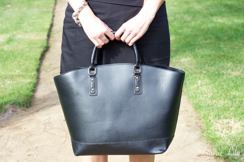 Summer Work Outfit,wear to work, black work tote, laura lily fashion, laura yazdi, wear to work, los angeles fashion blogger, budget blogger, just fab black strap heels, 
