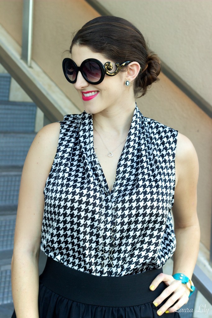New York Editor,laura lily blog, laura yazdi, los angeles fashion blogger, olivia and joy colorblock bag, prada baroque sunglasses, new york city style, new york fashion week outfit ideas, what to wear to new york fashion week, Vince Camuto houndstooth top, 