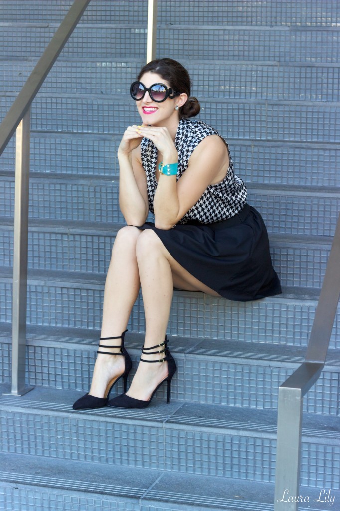 New York Editor,laura lily blog, laura yazdi, los angeles fashion blogger, olivia and joy colorblock bag, prada baroque sunglasses, new york city style, new york fashion week outfit ideas, what to wear to new york fashion week, Vince Camuto houndstooth top, 