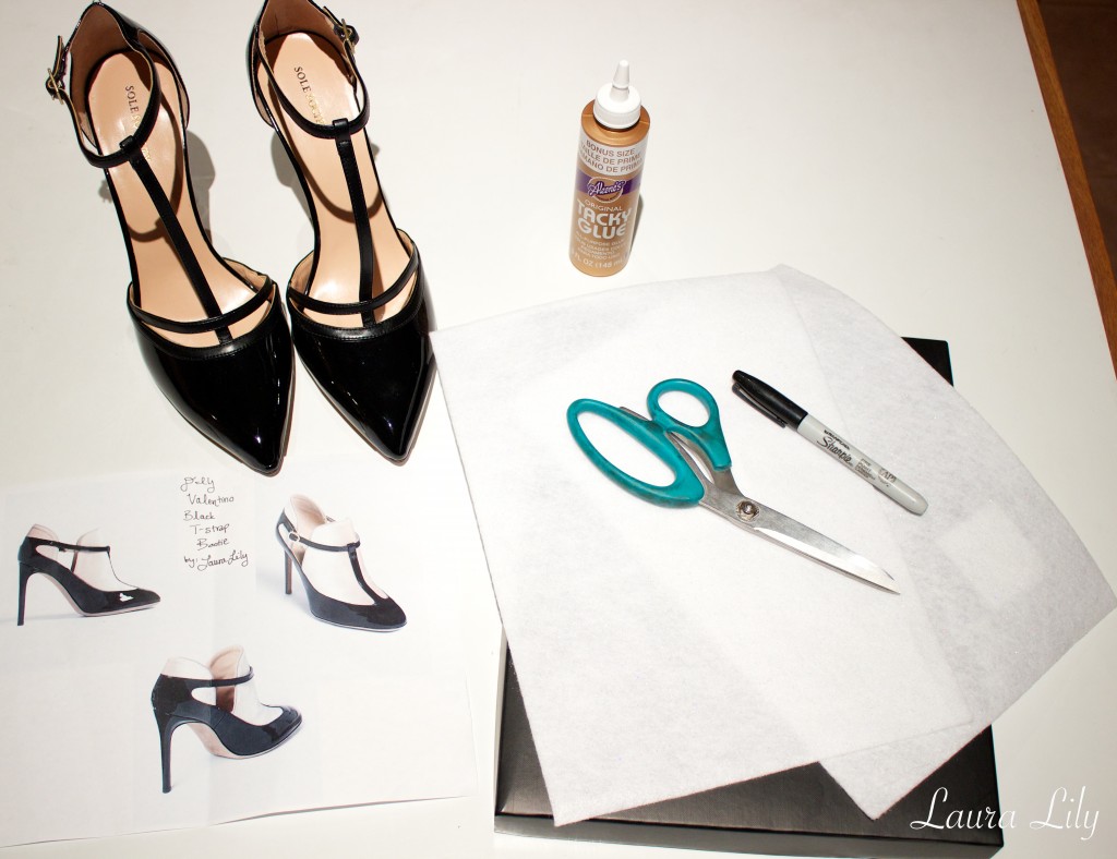 Valentino Pump,DIY Valentino Velvet T-Strap Booties, LA Fashion Blogger Laura Lily, Sole Society black Nicola heels, how to make your own Valentino t-strap shoes, fun do it yourself projects, 