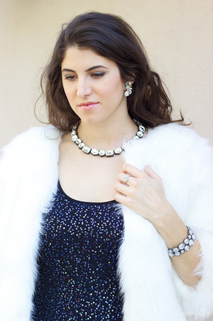 New Years Eve Outfit Faux Fur 9,New Year's Outfit, cute sequin New Years Dresses, Faux Fur Jacket, LA Fashion Blogger Laura Lily, outfit ideas for what to wear for New Year's Eve!