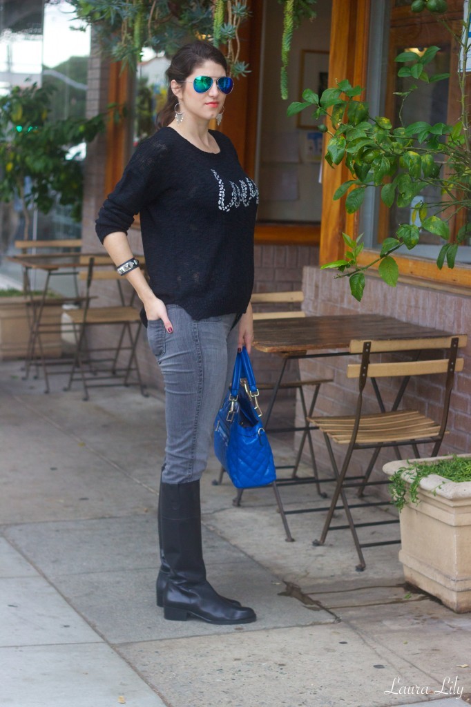 DUO Boots 108,The Blue Bag Mellow World Handbags, LA Fashion BLogger Laura Lily, casual LA style, Bleulab reversible denim, DUO riding style boots, 