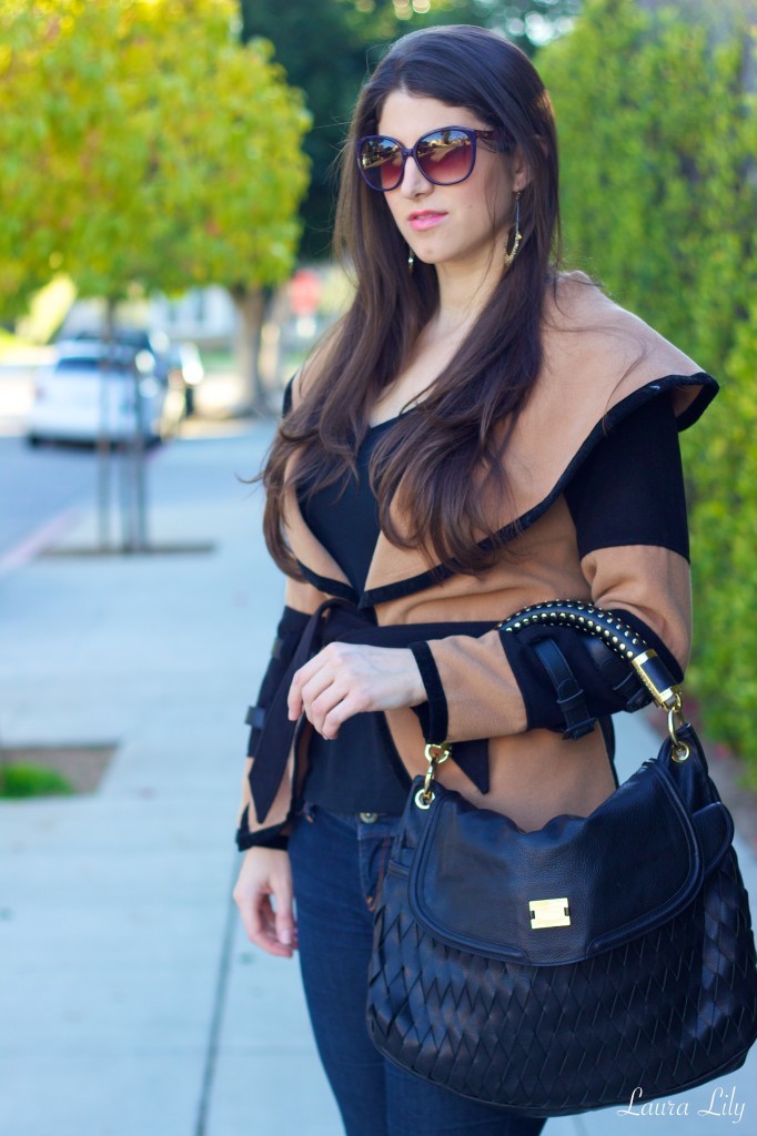 Wrap Sweater  21,Wrap It, TBDress, LA Fashion BLogger Laura Lily, Victoria Beckham sweater, Modalu England black Florence bag, Guess black suede over the knee boots, chic winter style, 