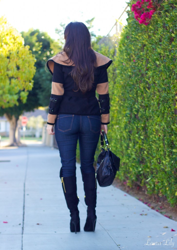 Wrap Sweater  9,Wrap It, TBDress, LA Fashion BLogger Laura Lily, Victoria Beckham sweater, Modalu England black Florence bag, Guess black suede over the knee boots, chic winter style, 
