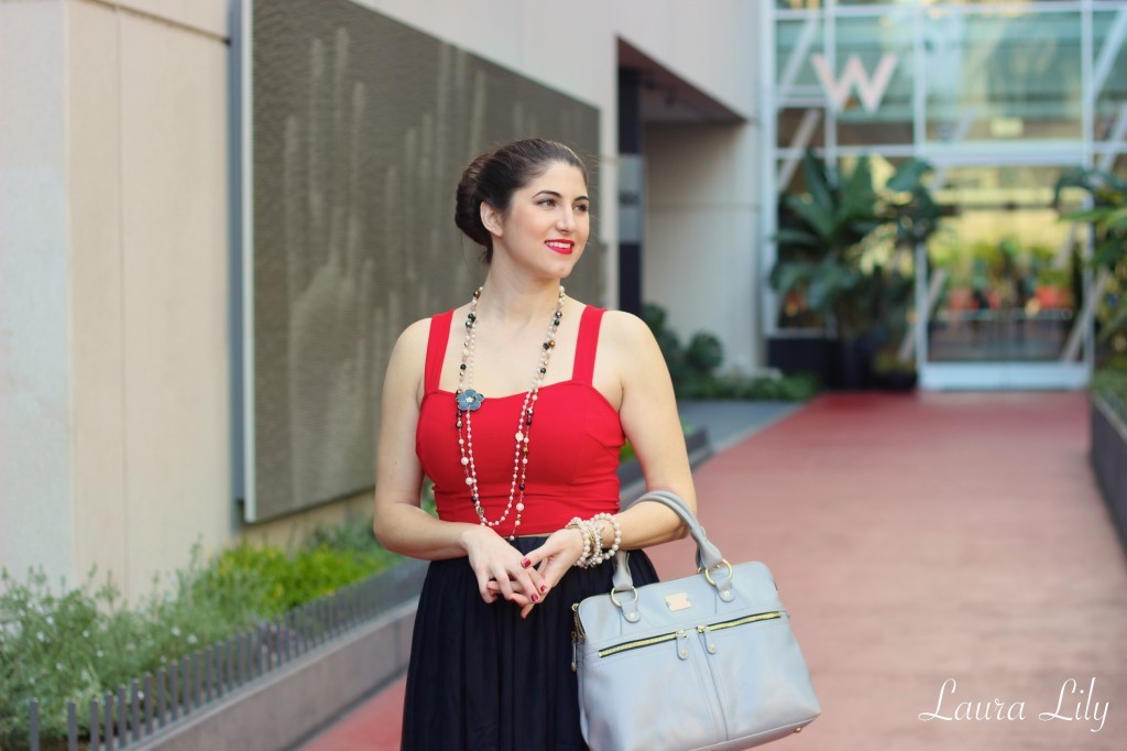 Lady in Red , black tulle skirt, red crop top, Modalu England pippa bag shark, LA Fashion Blogger Laura Lily, black flower brooch, affordable fashion, personal stylist, School of Style  108
