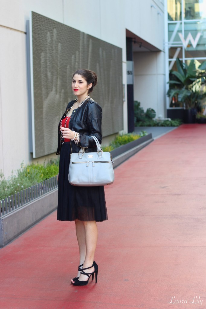 Lady in Red , black tulle skirt, red crop top, Modalu England pippa bag shark, LA Fashion Blogger Laura Lily, black flower brooch, affordable fashion, personal stylist, School of Style  3
