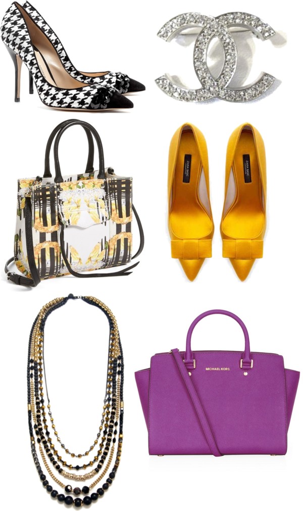 currently coveting, Paul Andrew black leather pumps, Capwell & Co necklace, LA Fashion BLogger Laura Lily,Chanel Crystal brooch,MICHAEL Michael Kors satchel purse,Rebecca Minkoff floral tote bag