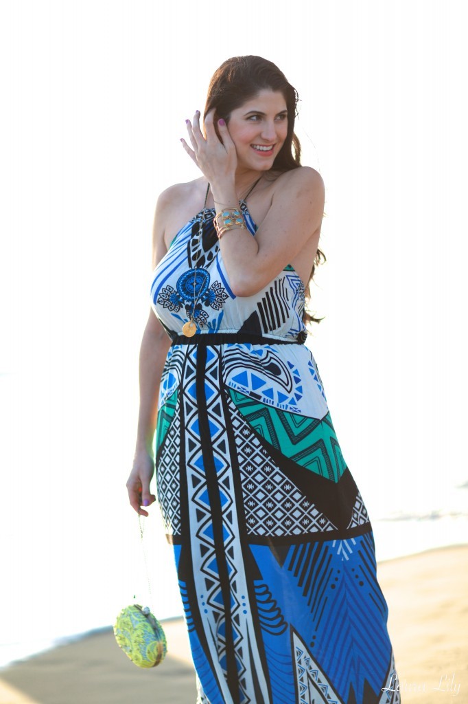 Pier  129,Under the Pier, Swell tribal print maxi dress, LA Fashion Blogger Laura Lily, Personal Stylists in Los Angeles, Tony Oberstar Photography,gold Gemini necklace AV Max accessories, gold palm tree necklace Emitations, Zero UV sunglasses, what to pack for Hawaii, 