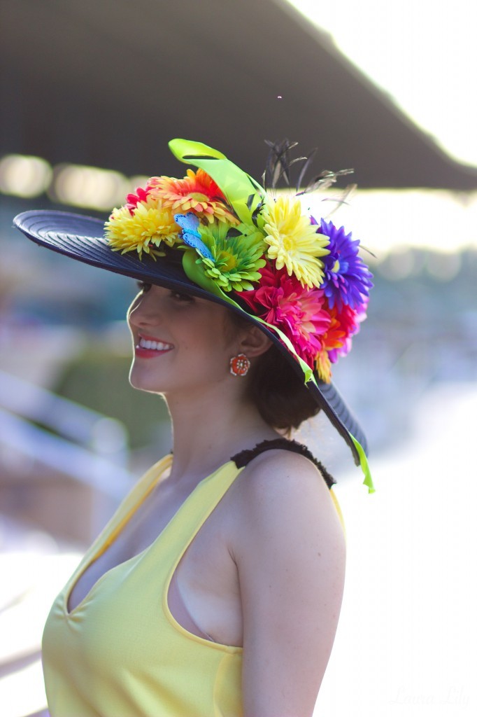 ShopLately Derby Days,Kentucky Derby Day Party with ShopLately, LA Fashion Blogger Laura Lily, DIY Derby Day Hat Fascinator, ShopLately Rehab yellow drop waist dress, what to wear to a horse race, America's Best Racing at Santa Anita Park, Kentucky Derby outfit ideas, 456