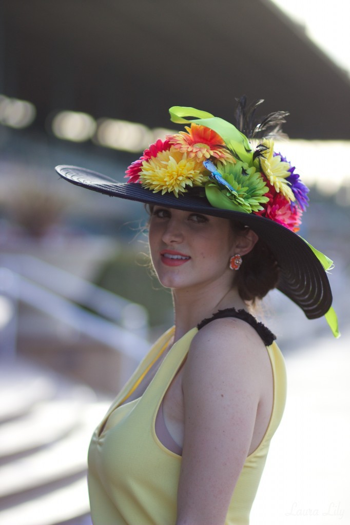 ShopLately Derby Days,Kentucky Derby Day Party with ShopLately, LA Fashion Blogger Laura Lily, DIY Derby Day Hat Fascinator, ShopLately Rehab yellow drop waist dress, what to wear to a horse race, America's Best Racing at Santa Anita Park, Kentucky Derby outfit ideas, 465