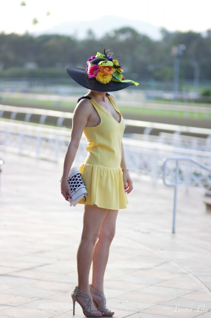 ShopLately Derby Days,Kentucky Derby Day Party with ShopLately, LA Fashion Blogger Laura Lily, DIY Derby Day Hat Fascinator, ShopLately Rehab yellow drop waist dress, what to wear to a horse race, America's Best Racing at Santa Anita Park, Kentucky Derby outfit ideas, 478