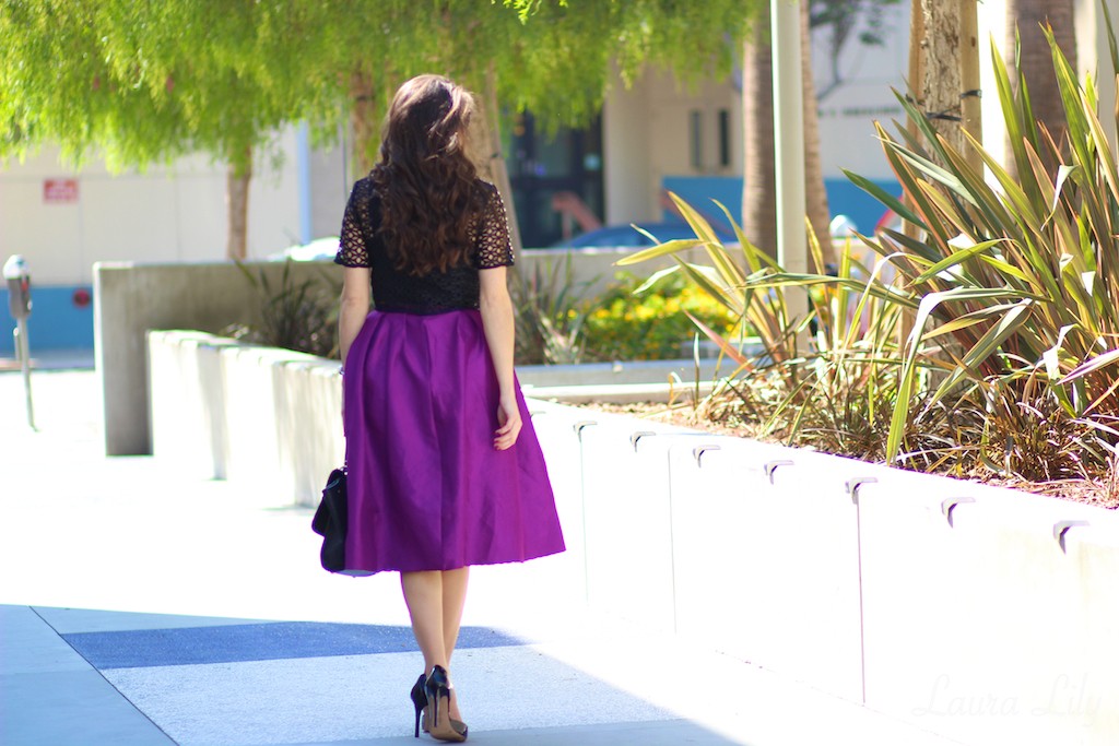 Purple Midi & Studs, Choies purple Midi skirt, black patent Jessica Simpson pumps,  Endless Rose studded crop top Bloomingdales, 100 percent bloomingdales, Los Angeles Fashion Blogger, Top fashion bloggers in Los Angeles, personal style blog, budget style blog, 