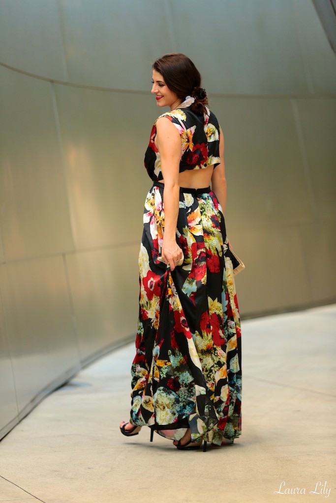 Walt Disney Concert Hall,Alice + Olivia Floral Maxi Dress , Alice + Olivia Bloomingdales, silk floral maxi dress, Tony Oberstar Photography, Los Angeles Fashion Blogger Laura Lily, Prom dresses, what to wear to a formal wedding, 