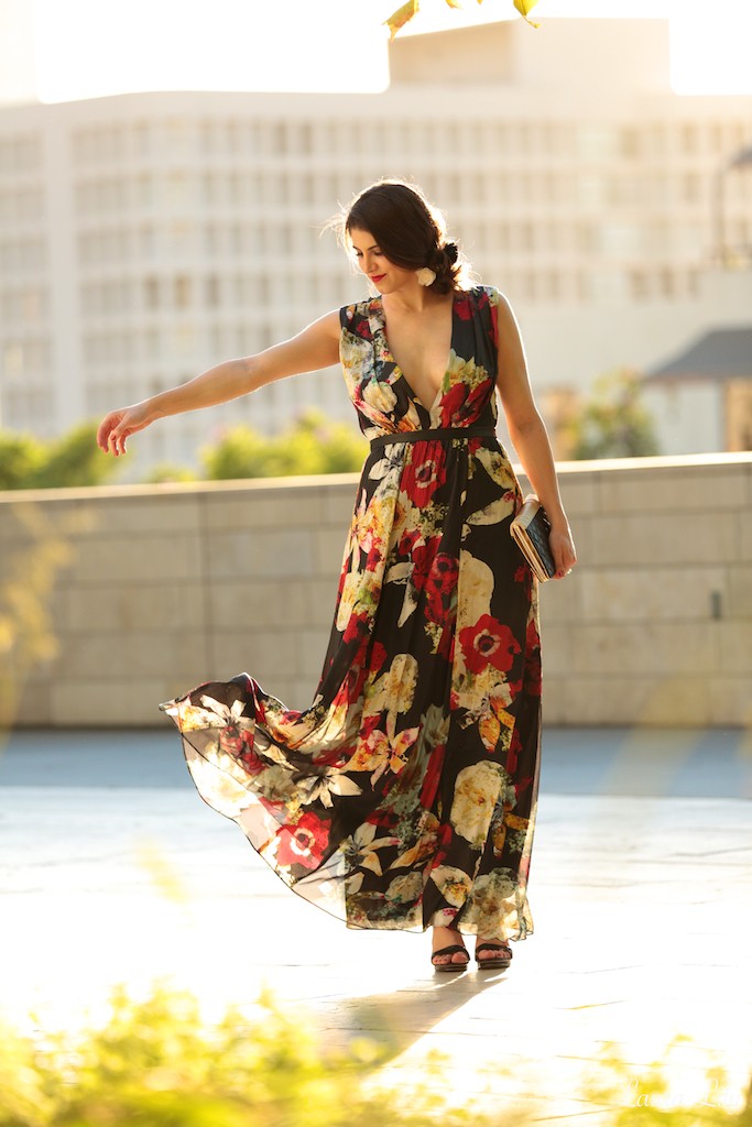 Walt Disney Concert Hall,Alice + Olivia Floral Maxi Dress , Alice + Olivia Bloomingdales, silk floral maxi dress, Tony Oberstar Photography, Los Angeles Fashion Blogger Laura Lily, Prom dresses, what to wear to a formal wedding, 