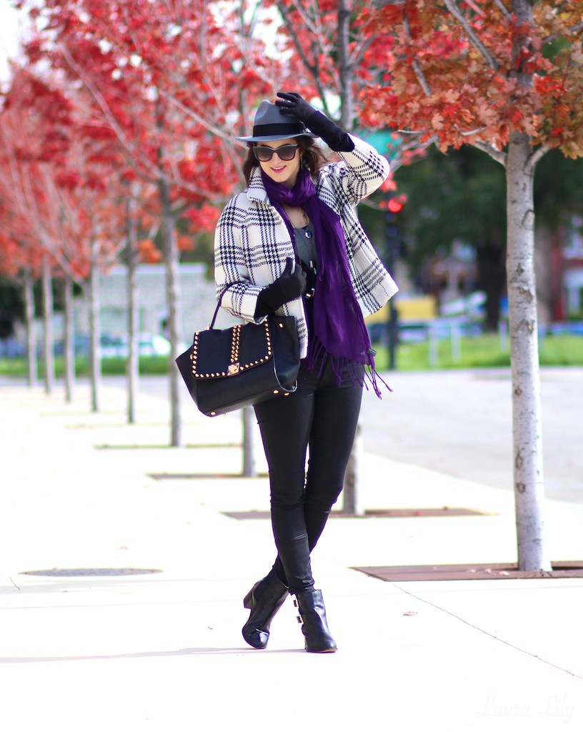 Laura Lily Chicago Diary-Day 3, What to pack for Chicago, Chicago street style, vintage plaid jacket, top, studded Melie Bianco bag, Laura Lily Jewelry , Cotton On sunglasses ,HM fedora, black waxed Koral denim ,Sam Edelman Jodie boots