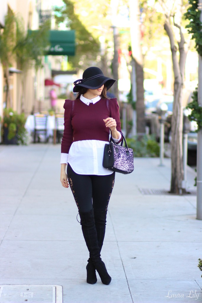 Lace Leggings, stella & Jamie, LA Fashion Blogger Laura Lily, Express Pony Hair Bag, Stuart Weitzman Highstreet boots, Stuart Weitzman over the knee boots, Best Fashion Bloggers in Los Angeles