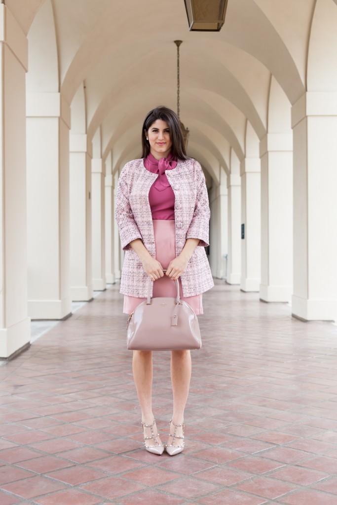 Pink Tweed Coat, Blush Valentino Rockstud heels, Vintage, Kate Spade, Azusa Takano Photography, Laura Lily fashion blog, 