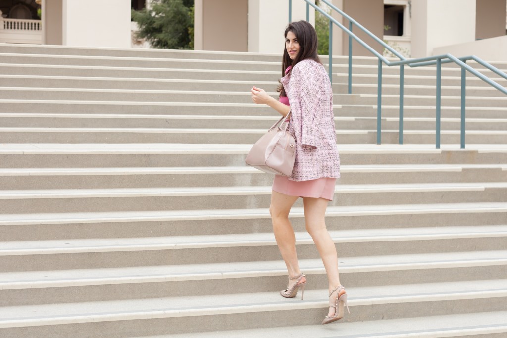 Pink Tweed Coat by Fashion Blogger Laura Lily