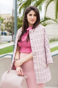 Pink Tweed Coat by Los Angeles Fashion Blogger Laura Lily,