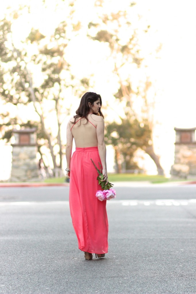 Peonies,backless maxi dress, lulus maxi dress, Laura Lily, bridesmaid dress, spring wedding outfit,