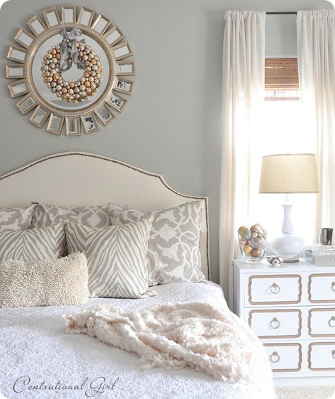christmas-master-bedroom1,White Bedroom, Laura Lily Home, home decor inspiration, lifestyle blogger, white bed, bedroom decor ideas, Centsational Girl bedroom,  