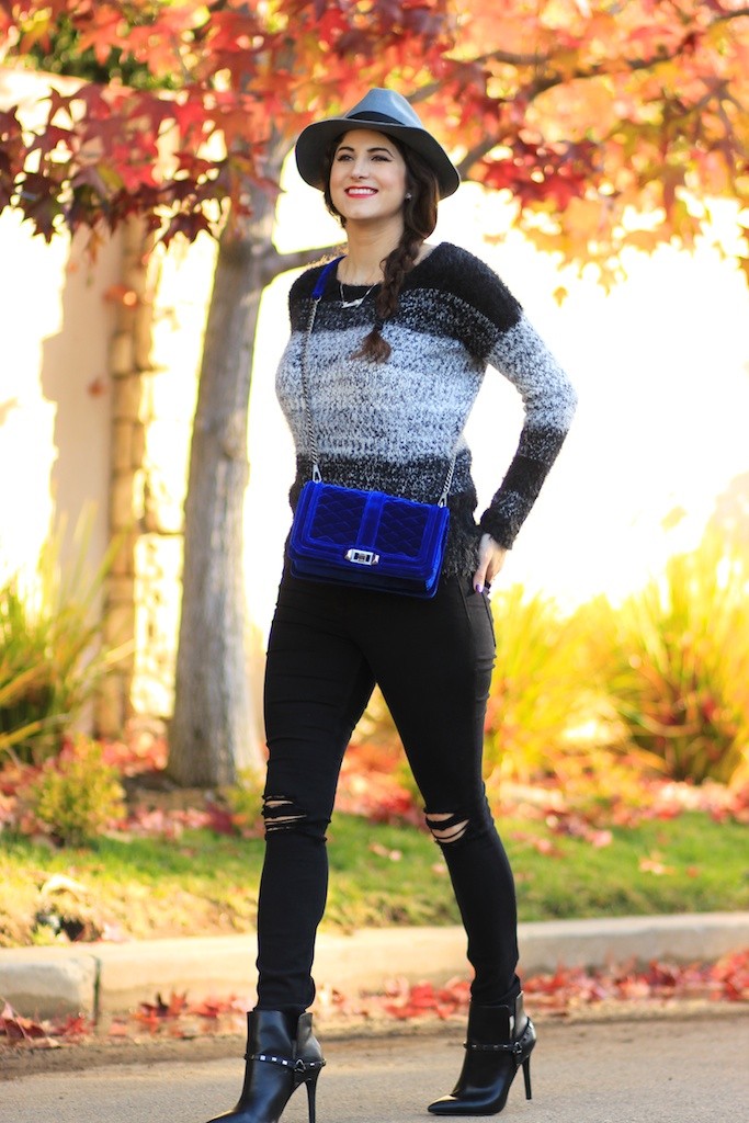 Express Ombre Sweater, BCBG studded Booties, 12 Days of Holiday style, Laura Lily, Los Angeles Fashion Blogger, Rebecca Minkoff Velvet Love Crossbody Bag, Carrie Sparkling necklace, holiday giveaway 