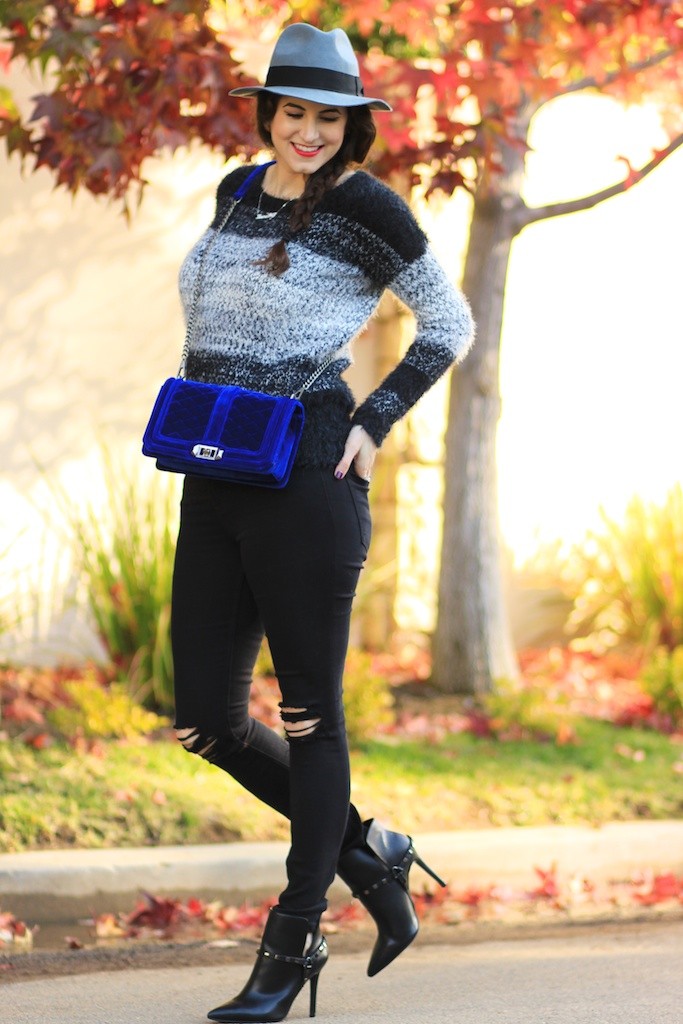 Express Ombre Sweater, BCBG studded Booties, 12 Days of Holiday style, Laura Lily, Los Angeles Fashion Blogger, Rebecca Minkoff Velvet Love Crossbody Bag, Carrie Sparkling necklace, holiday giveaway 