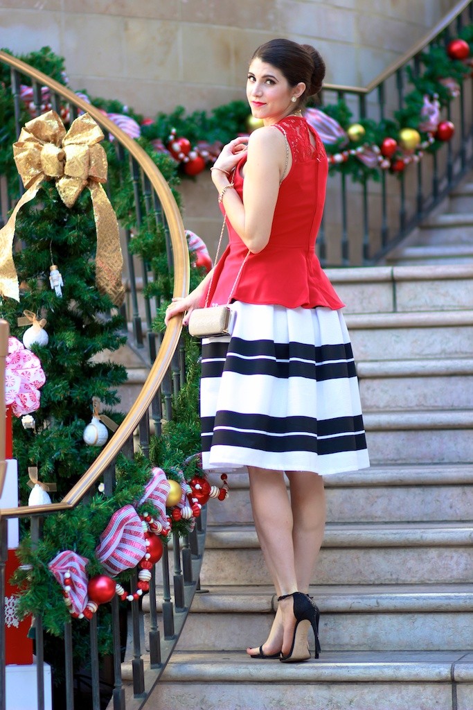 12 Days of Holiday Style, LA Fashion Blogger Laura Lily, 7 Charming Sisters Queen P Necklace, holiday giveaway, Striped midi skirt, 