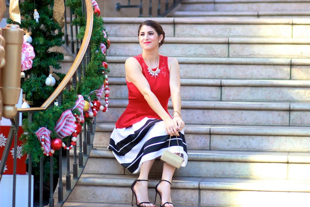 12 Days of Holiday Style, LA Fashion Blogger Laura Lily, 7 Charming Sisters Queen P Necklace, holiday giveaway, Striped midi skirt, 