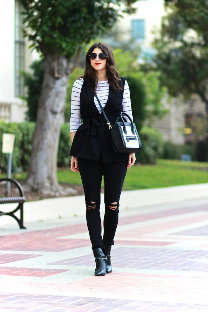 10 Secrets About Me, Laura Lily, Los Angeles Fashion Blogger, Studded black booties, Dailylook mini structured handbag, Zara black vest, best LA street style, 