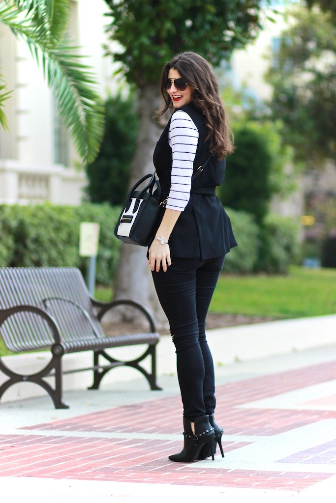 10 Secrets About Me, Laura Lily, Los Angeles Fashion Blogger, Studded black booties, Dailylook mini structured handbag, Zara black vest, best LA street style, 