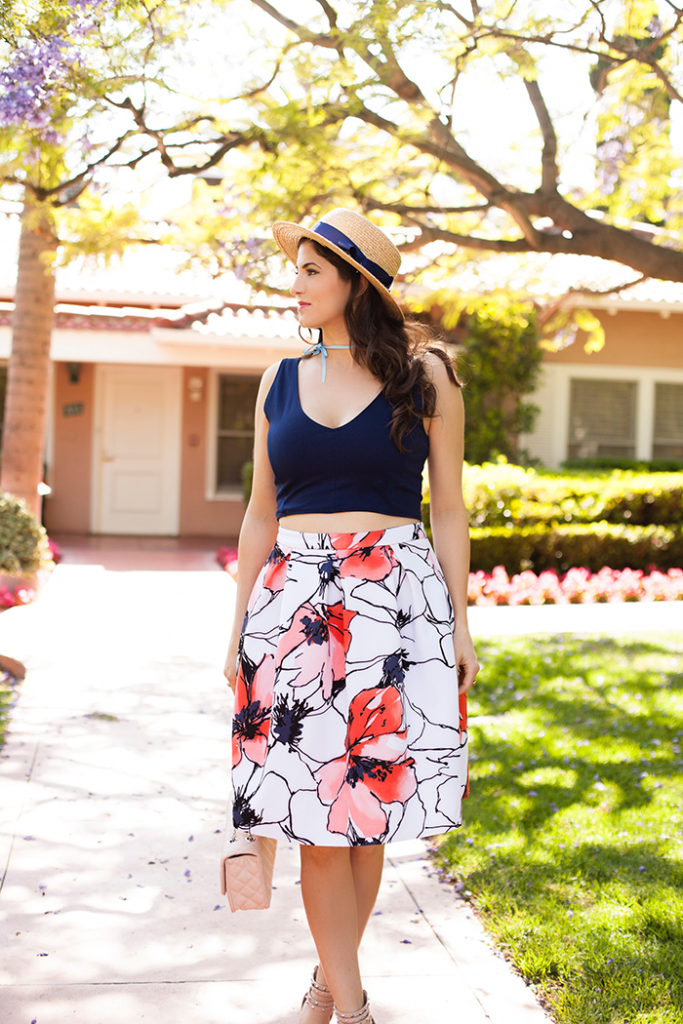 Laura Lily Fashion Blogger - Floral Midi Skirt at Beverly Hills Hotel