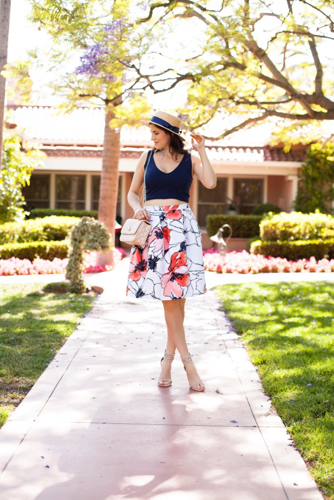 Laura Lily Fashion Blogger - Floral Midi Skirt at Beverly Hills Hotel