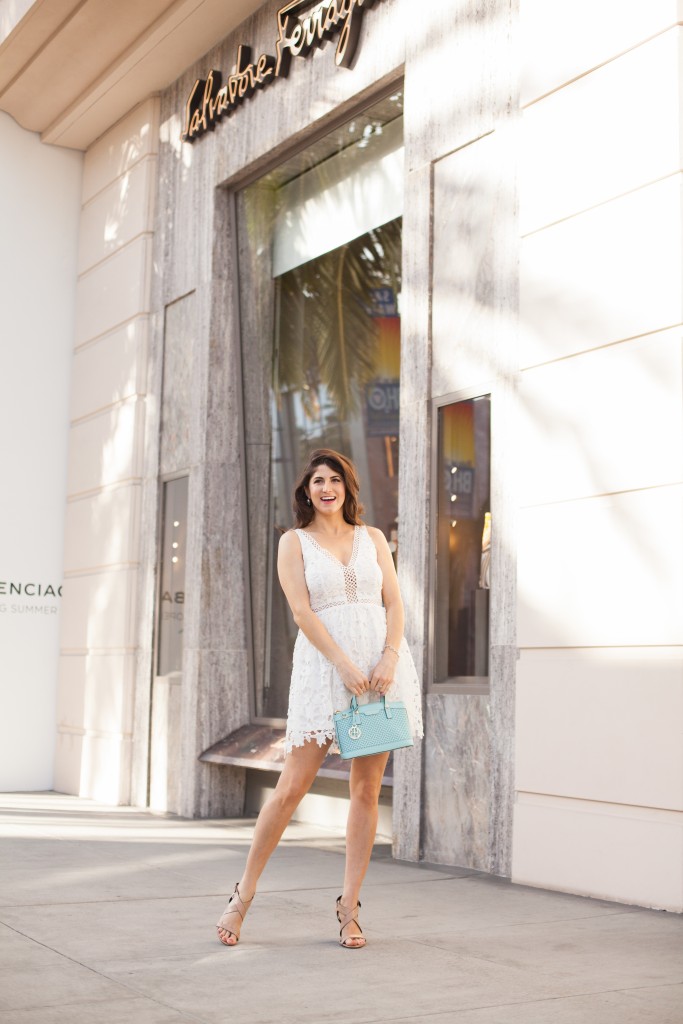 Laura Lily - Los Angeles Fashion, Travel and Lifestyle Blogger, white lace Sosie summer dress, Henri Bendel West 57th Perforated mini bag, 