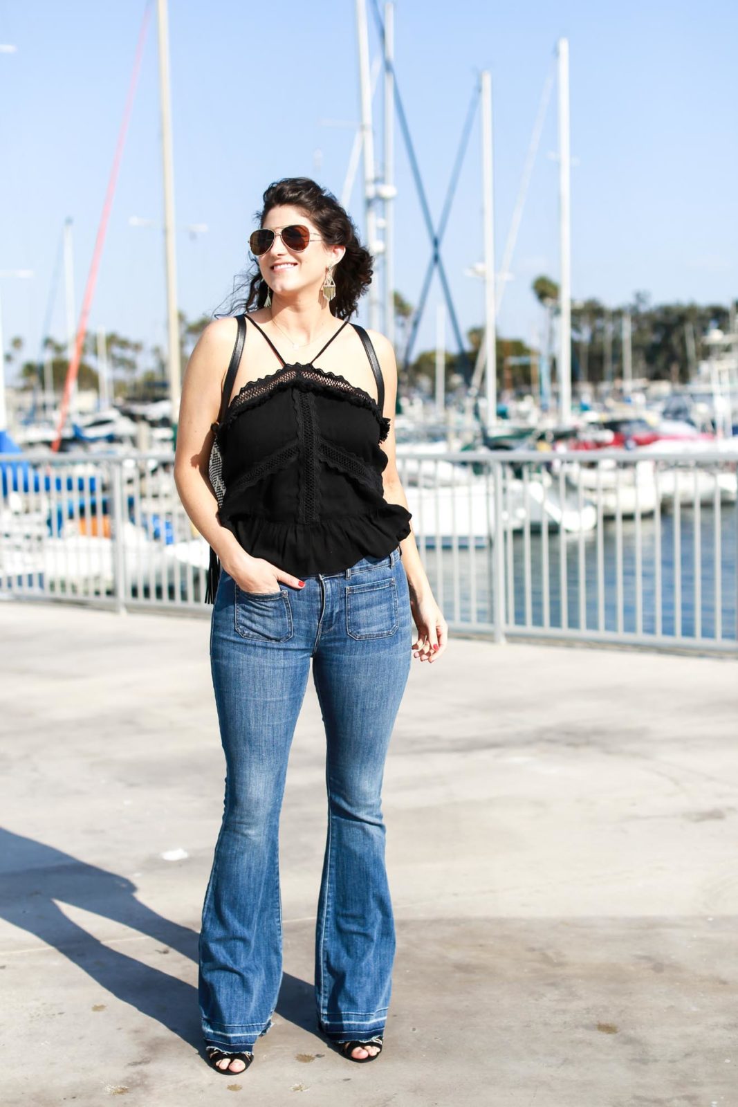 Rebecca Minkoff Fringe Backpack, Laura Lily - Fashion, Travel and Lifestyle Blog, Express Flare Jeans
