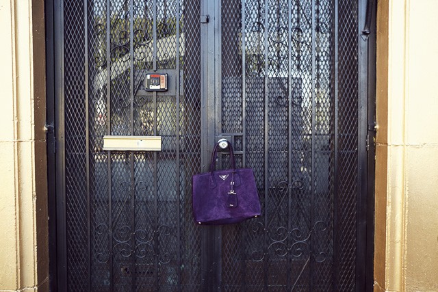 Suede Purple Prada Bag Prugna, Tradesy Double Prada Tote, Laura Lily Fashion Blog, Brittney Christie Photography,