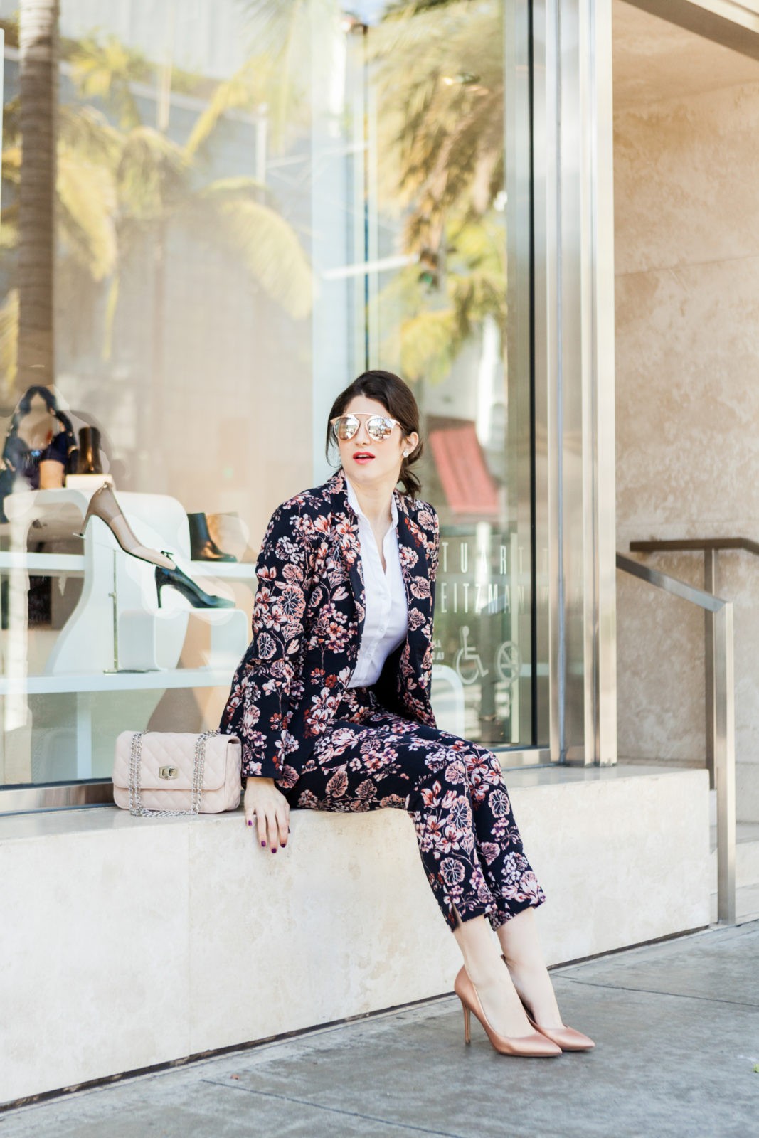 Spring Work Outfits, Ann Taylor Floral pant suit by Los Angeles Fashion Blogger Laura Lily, 