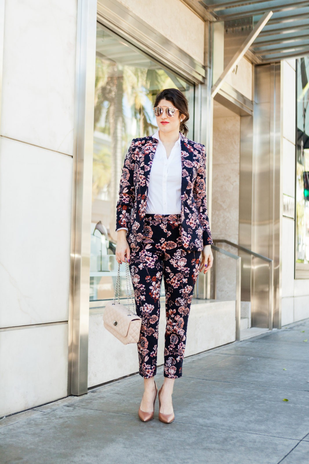 Spring Work Outfits, Ann Taylor Floral pant suit by Los Angeles Fashion Blogger Laura Lily,