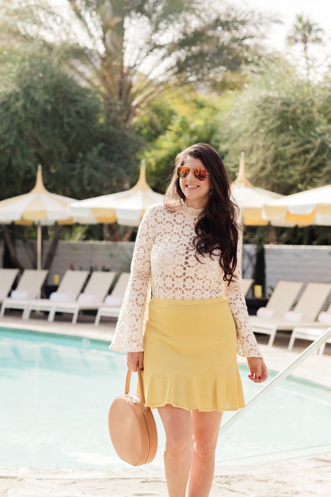 Laura Lily Fashion Travel and Lifestyle Blog, Parker Palm Springs, Free People Lace Bell Sleeve Top,My Life is Not a Vacation