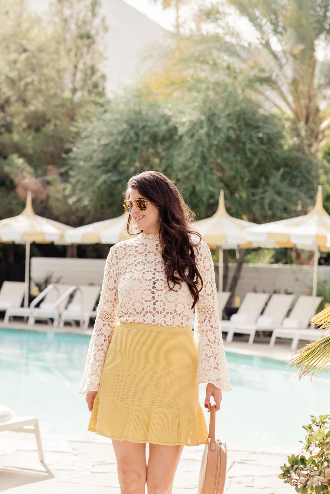Laura Lily Fashion Travel and Lifestyle Blog, Parker Palm Springs, Free People Lace Bell Sleeve Top,My Life is Not a Vacation