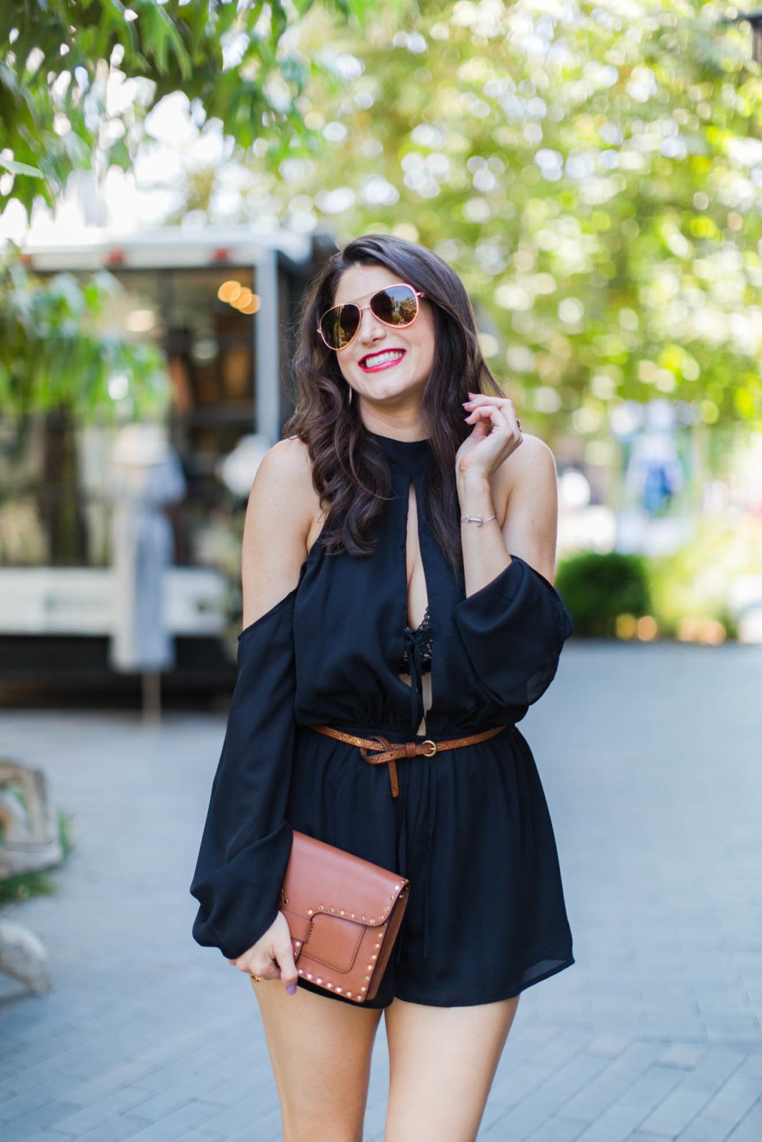 How to Transition Your Wardrobe to Fall, Black Romper Shop Tobi, Rebecca Minkoff Medium Midnighter Leather Crossbody Bag, Laura Lily Fashion Travel and Lifestyle Blog